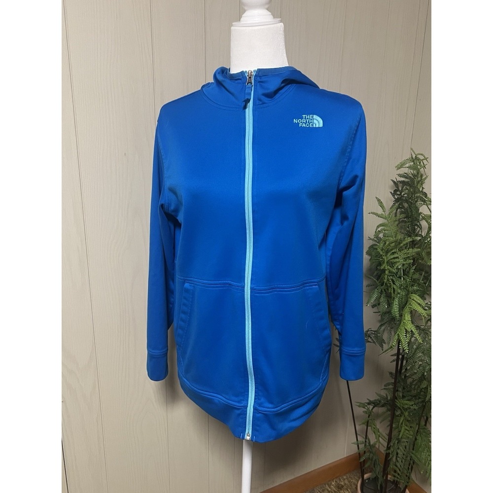 The North Face Boys Full Zip XL Hooded Jacket Electric Blue Pockets‎ EUC